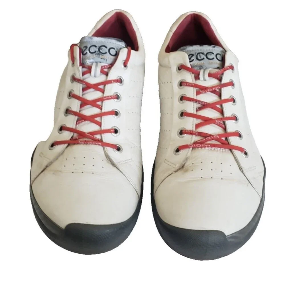 ECCO Biom Hybrid Golf Shoes Mens SZ 10.5 White Red Yak Leather Spikeless Natural